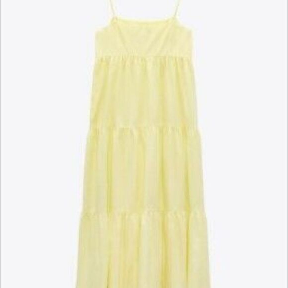 ZARA Cotton Sleeveless Tiered Midi Dress Yellow M - Picture 15 of 15